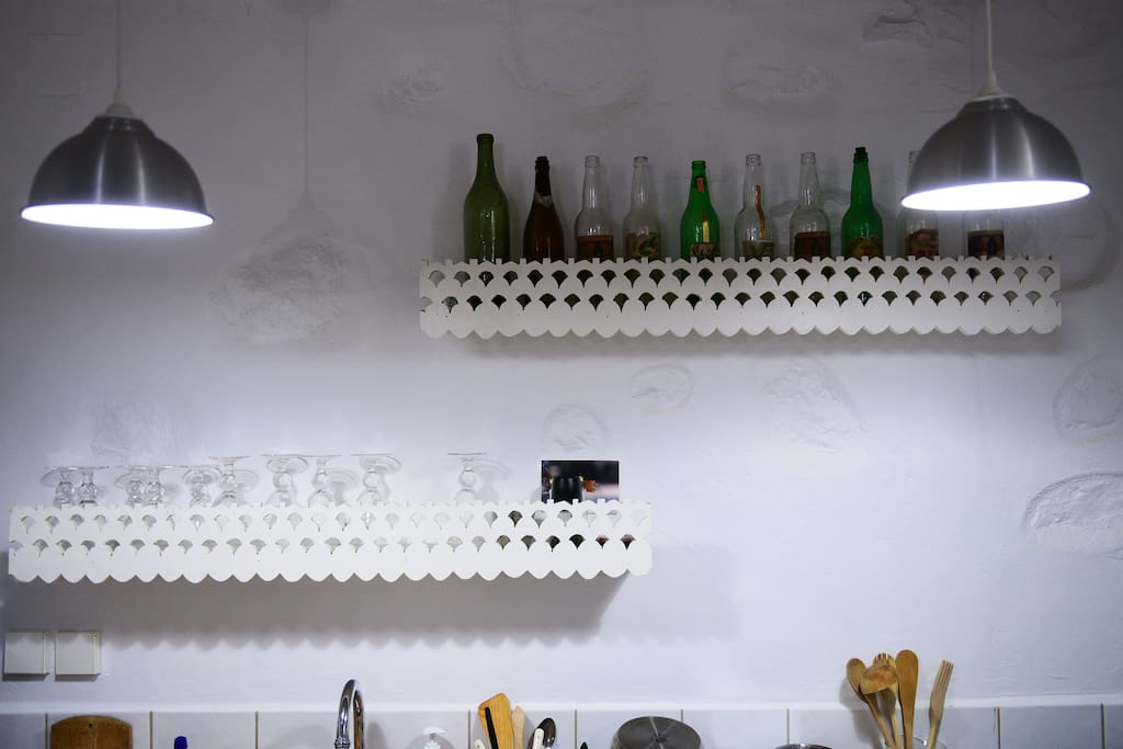 Kitchen detail, traditional wooden selves