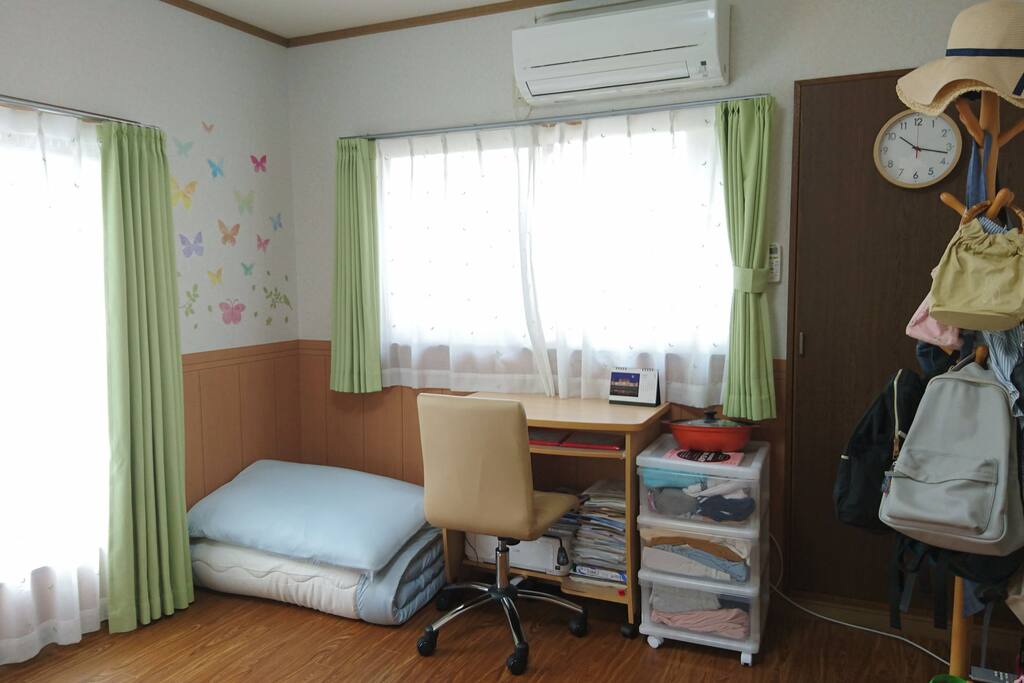 The futon can be folded to save space.