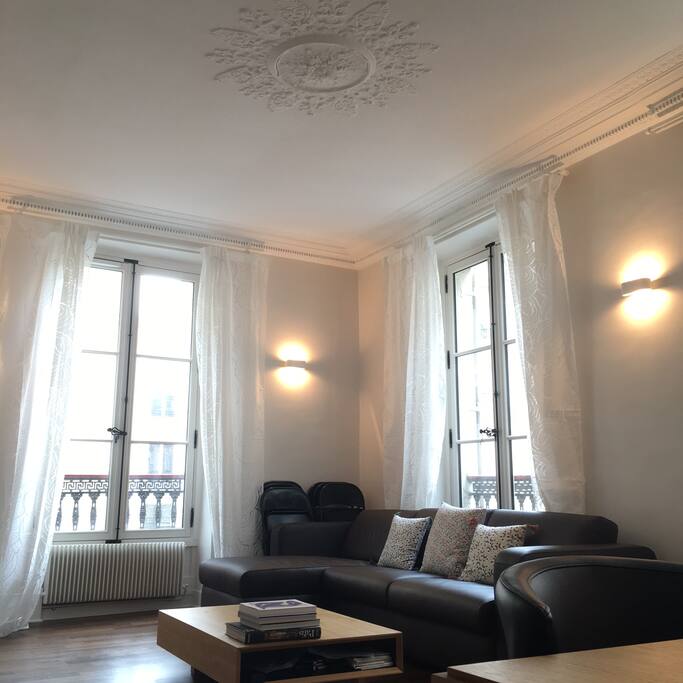 Another view of living room with new leather sofa bed.