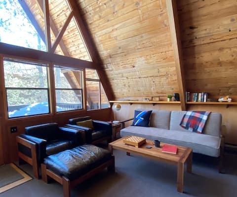 Mid-Century Modern A-frame cabin by the lake