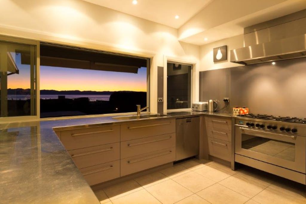 Large Stainless Steel Kitchen with 2 Ovens-- Panoramic Ocean views