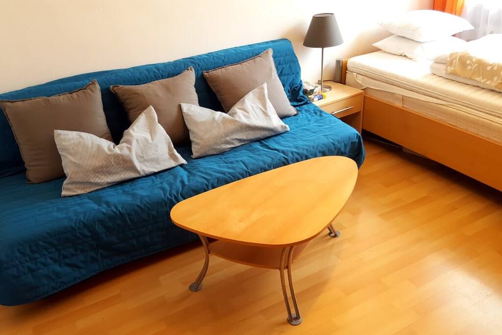 Couch, die auch zur Schlafcouch umgeklappt werden kann