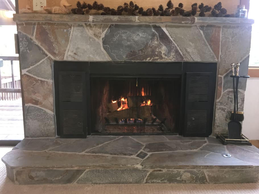 Wood burning fireplace with gas starter. Lots of wood, too.