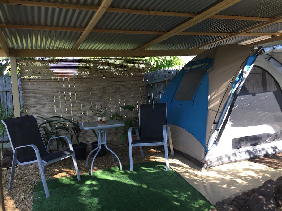 close up of the tent and sitting area