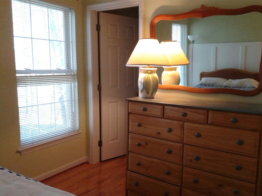 Large dresser and a walk-in closet.