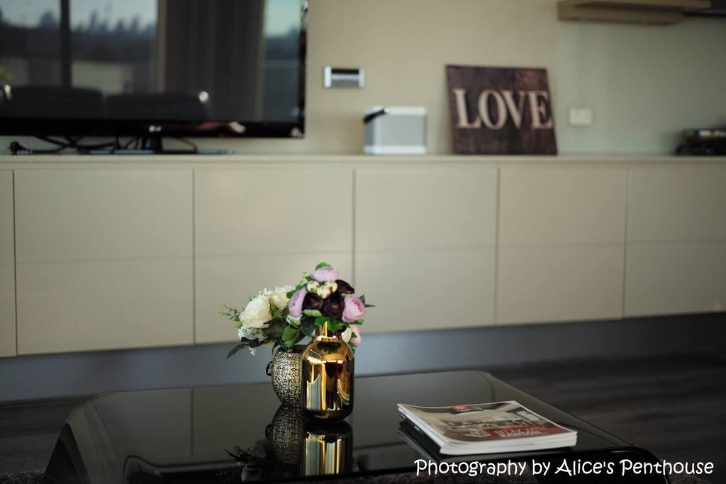 Free wireless internet, large plasma TV with B&O Audio