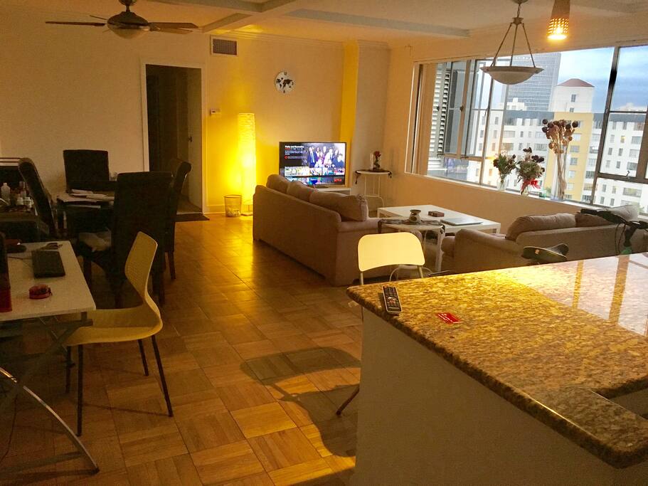 Cozy Living Room with a 46 inch Tv plus small work-station ( PC - Printer )
