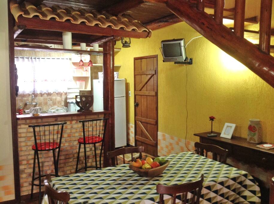 sala de jantar e cozinha Americana