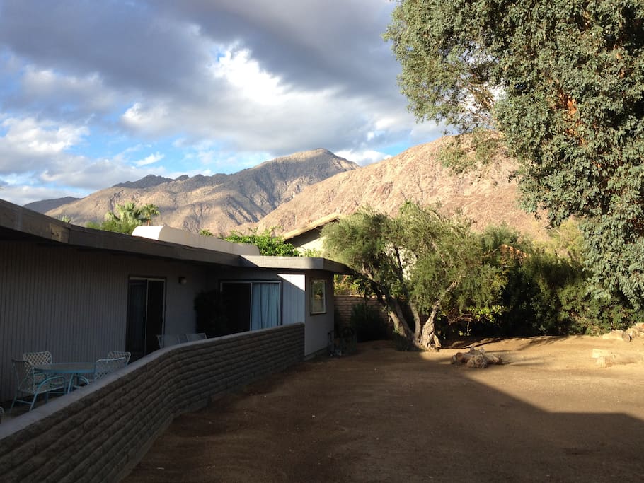 View from the back yard. Plenty of chairs for lounging outside comfortably.
