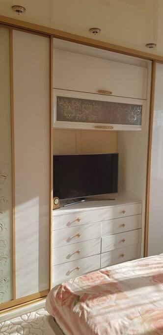 Bedroom. Have several TV channels on English, German, French languages.
