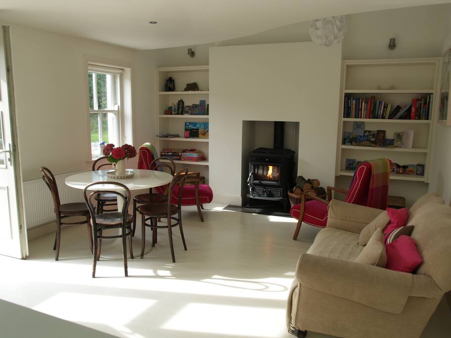 Solid fuel stove, comfortable space to relax.