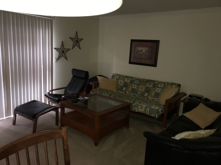 Living room with WiFi and Cable TV (patio outside window)
