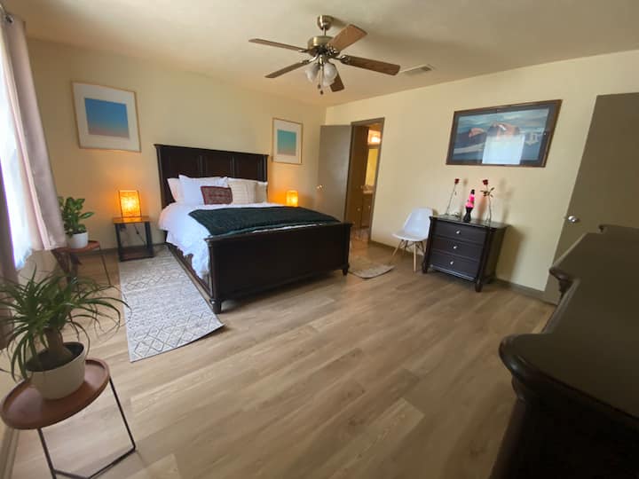 Master bedroom with adjoining bathroom