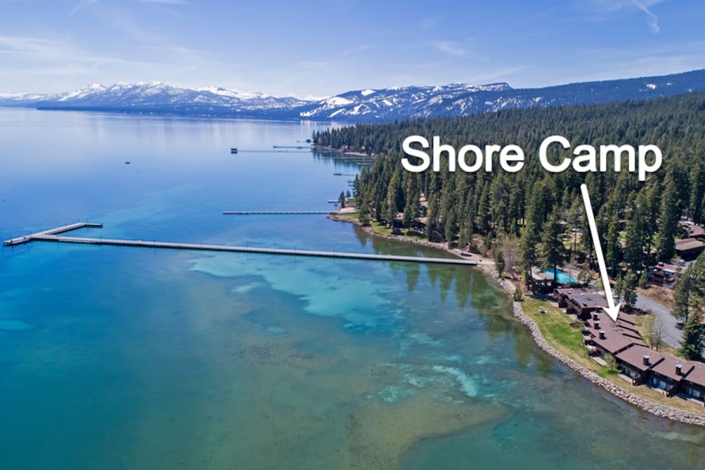 Shore Camp is on the lakefront within the Tahoe Tavern development in Tahoe City. You may access Tahoe Tavern's private pier, the largest on Tahoe.