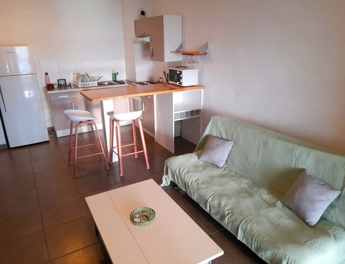 Sala de estar con un sofá cama confortable. 