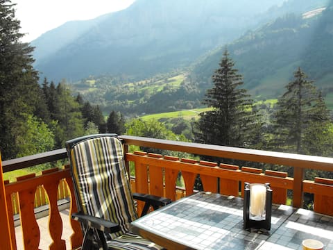 Swiss Alpine retreat with a magnificent view.