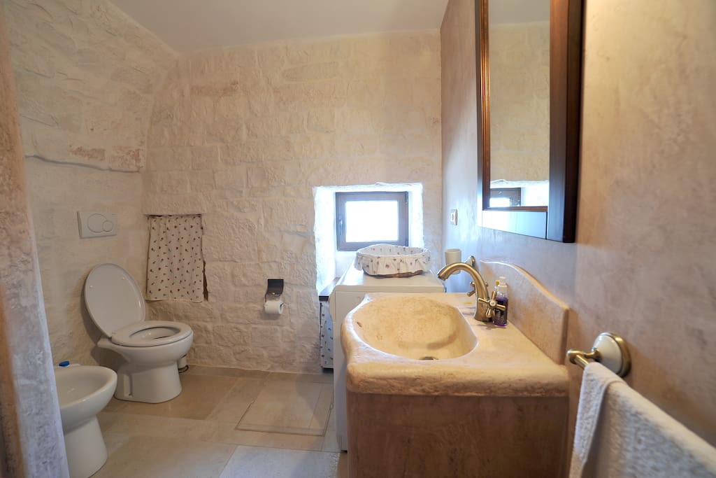 Il bagno è dotato di ogni comfort (doccia,lavatrice,bidet,asciugamani)