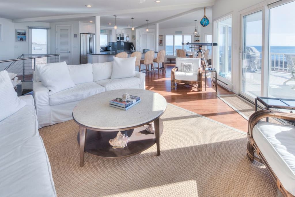 Living room with views of ocean