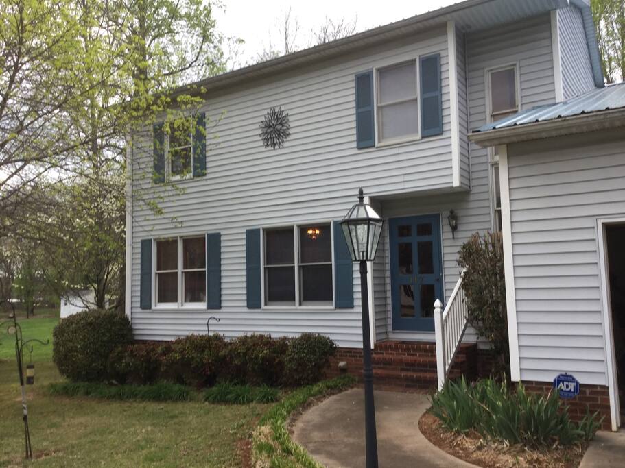 Two story, double garage with lots of lighting