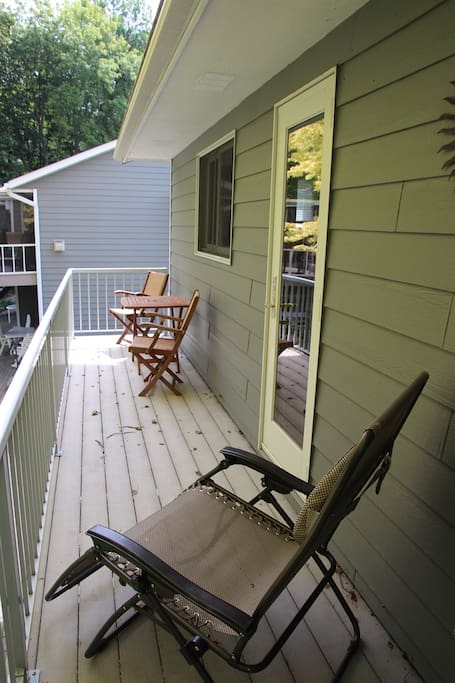 Morgan guest cottage balcony facing Clearwater Lake.