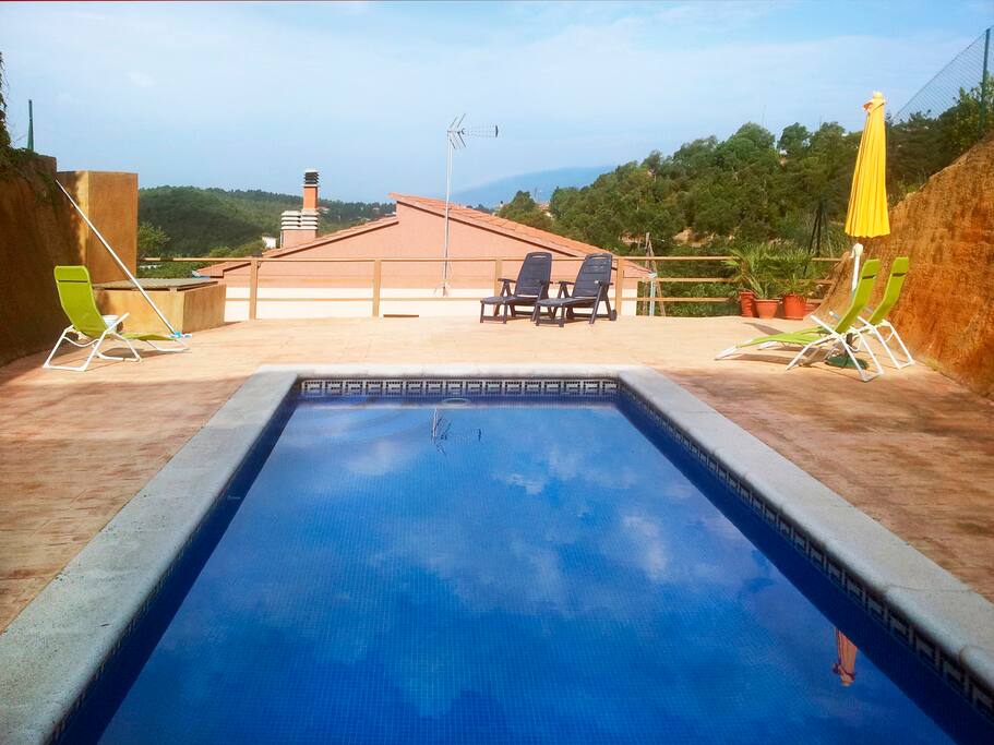 Piscina y zona solarium.