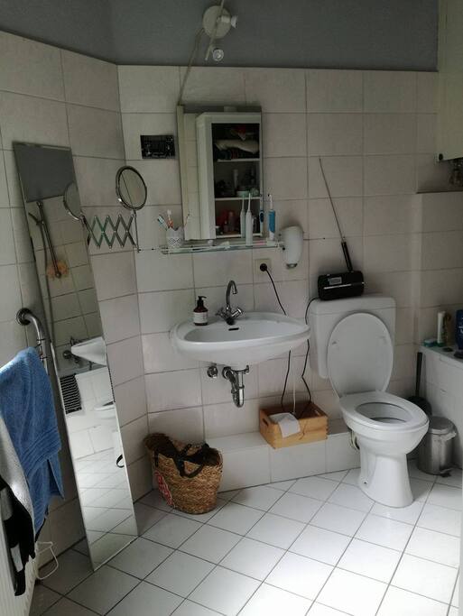 Badezimmer mit Dusche und Fenster