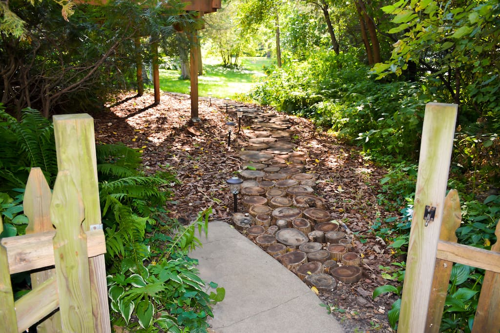 Wooden pathway to private entrance
