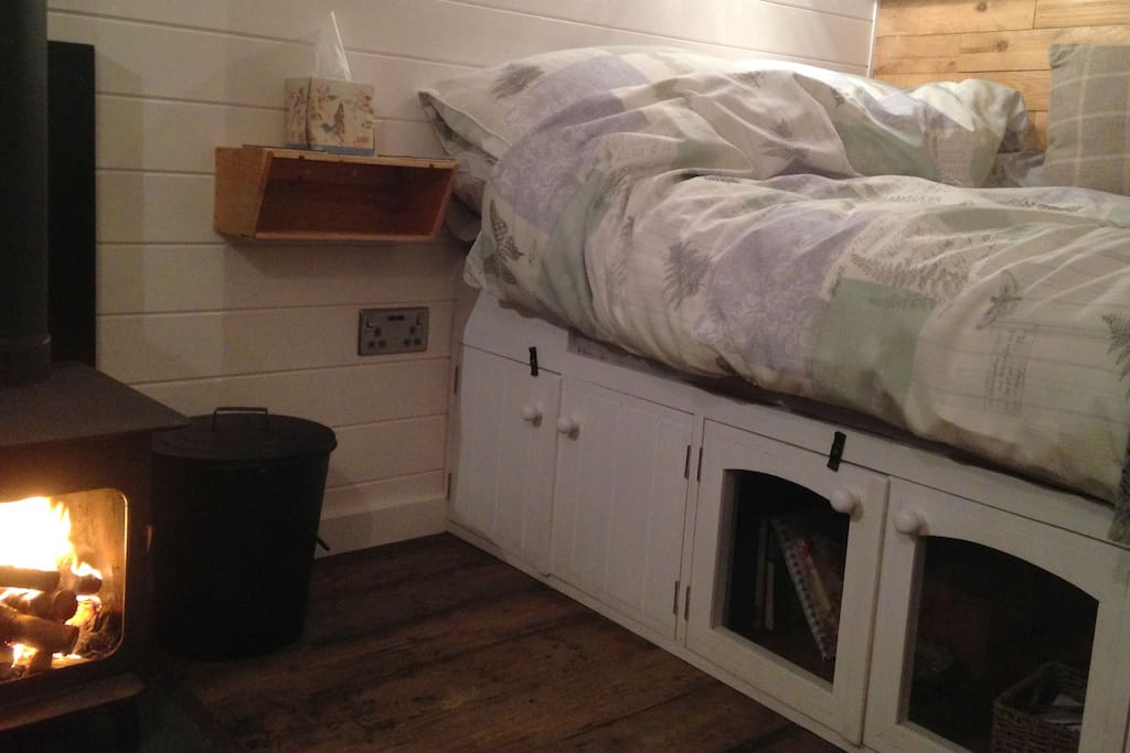 A relaxed nights sleep by the wood burning stove.