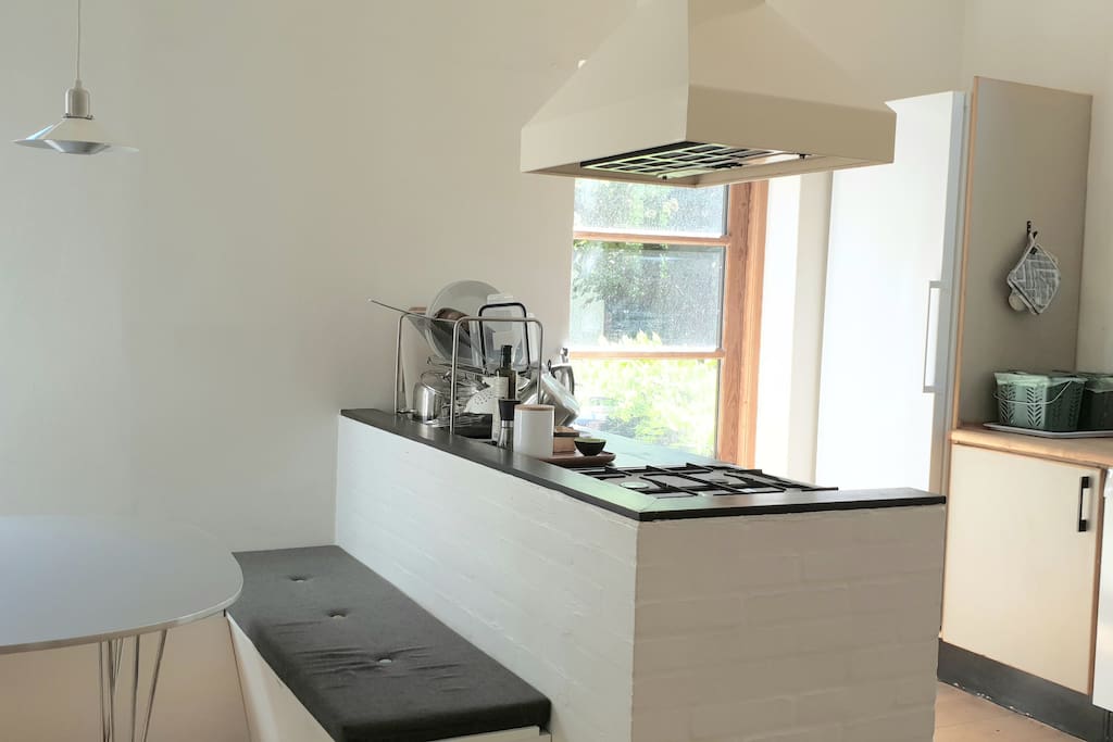 Shared kitchen with seating space