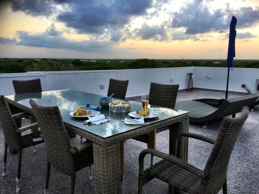 Have dinner on the rooftop, seating for 6 people!