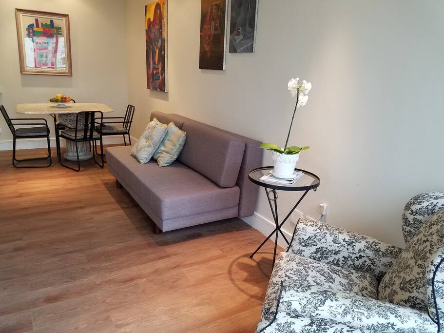 Spacious living room with pull out couch