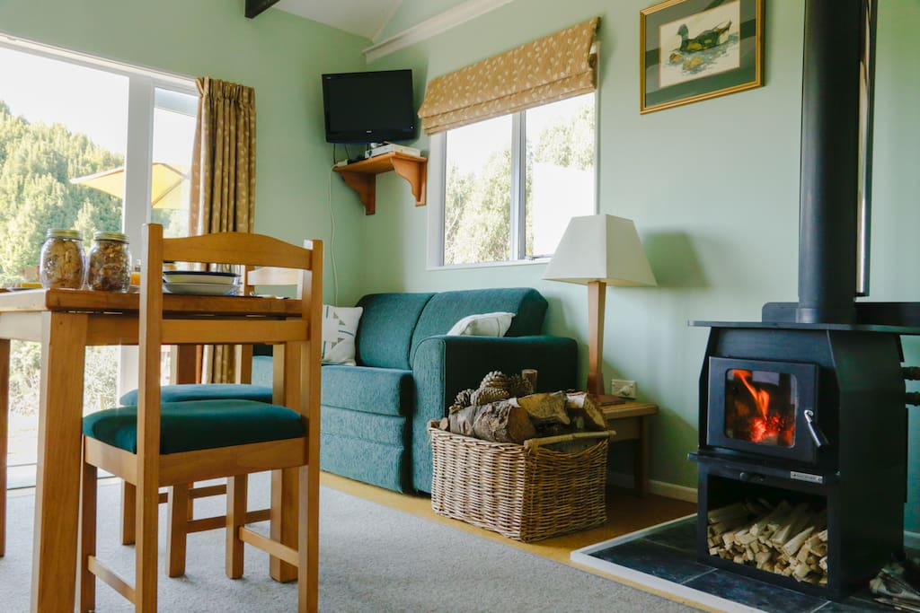 A cosy wood burning stove for the cool winters.