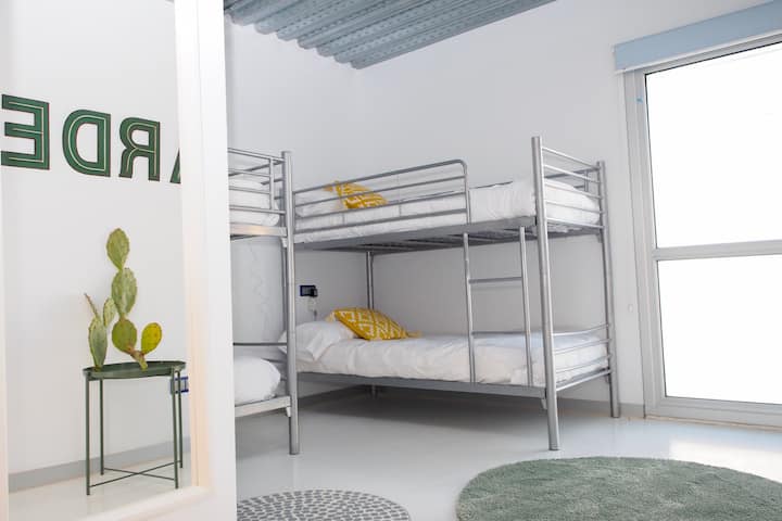 Habitación GARDEN
2 literas (todas 90 cm)
Salida directa terraza
Ventilador de techo 