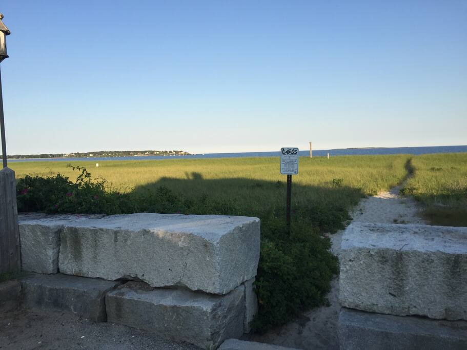 The sea wall at the end of the street.
