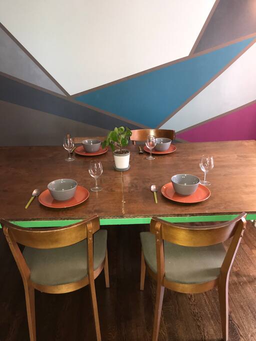 ping pong table easily converts to dining table, just take middle "net" out of table, seats 12 comfortably.