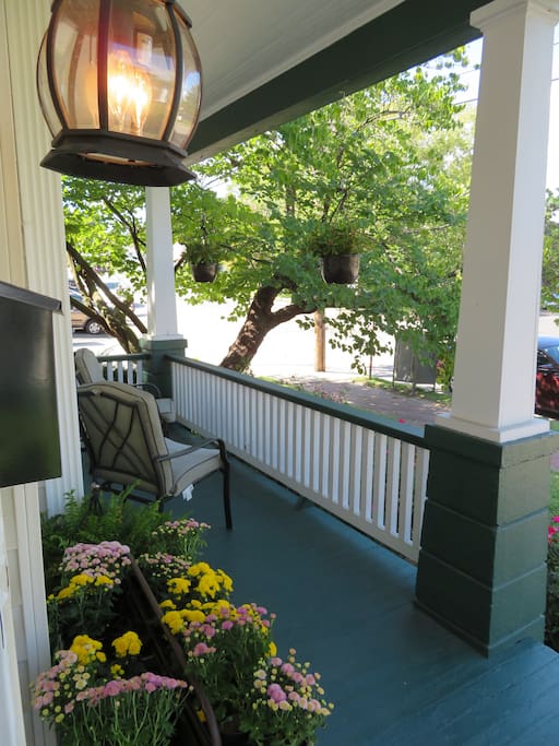 The front porch is the perfect place to enjoy you morning coffee.
