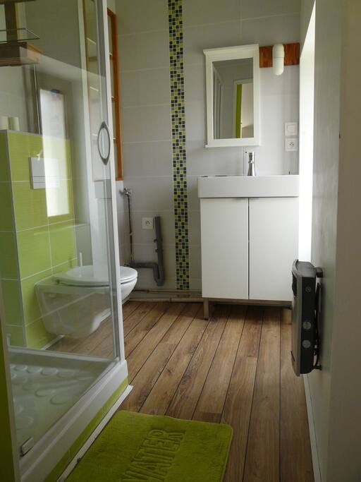 salle de bain lumineuse, avec douche