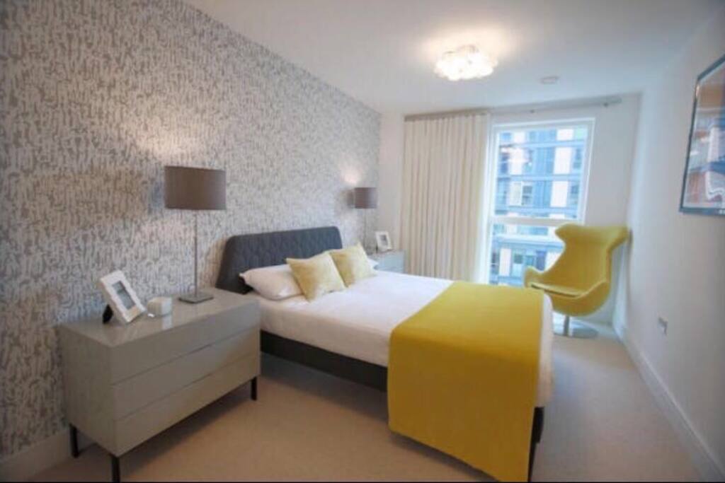 This is your room. We swapped the curtains for the blinds, changed the wallpaper and added a rail and little table for you to use.