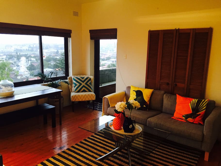 View of living room (with back to kitchen hallway)