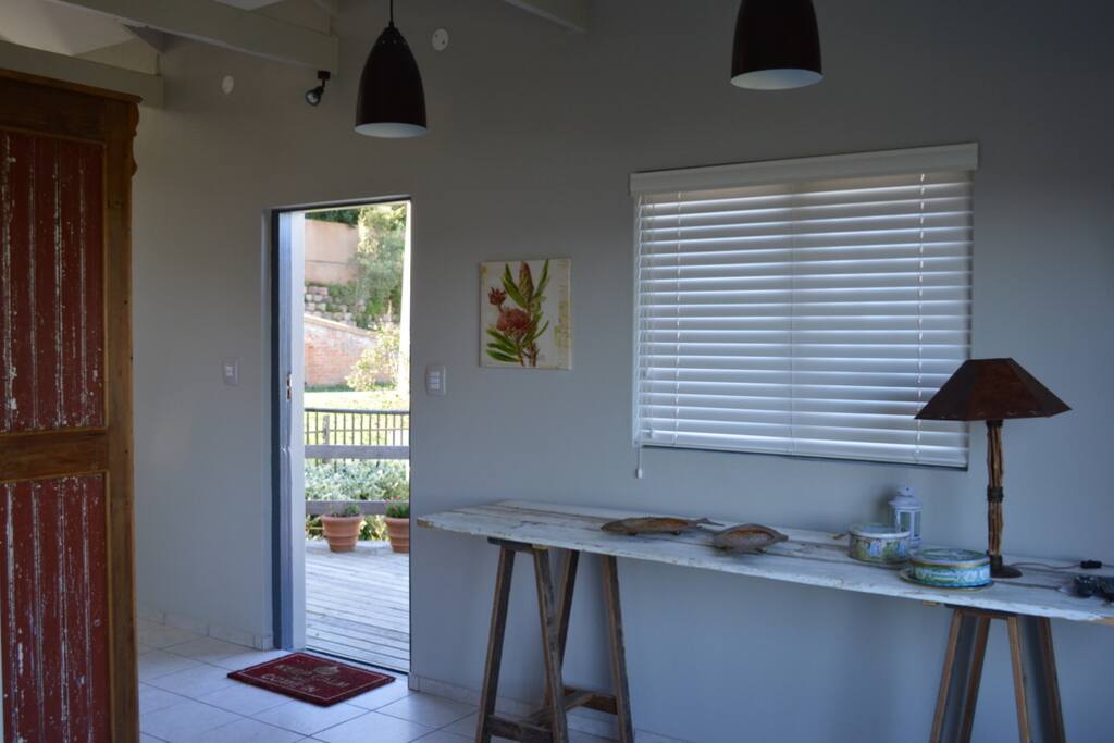 Door leading to sun deck and views of lagoon and the Heads
