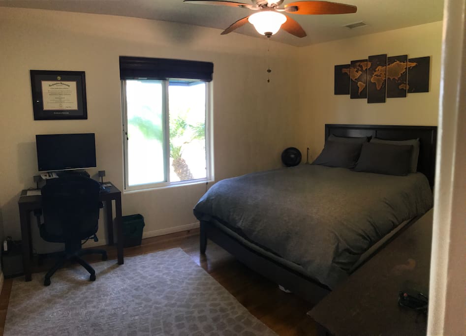 Bedroom gets lots of natural light during the day.