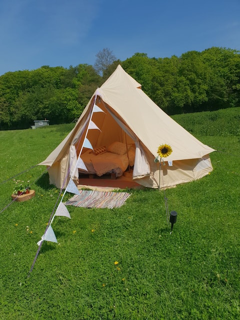 Comfy boho bell tent on farm in Penn.