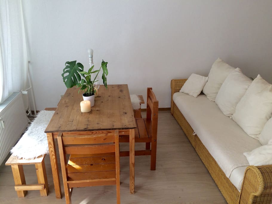 Living area, with sofa bed