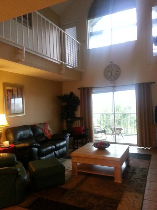 35' tall living room with loft