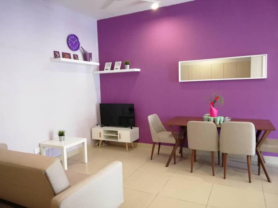 Living Hall w Sofa Bed & Dining Area