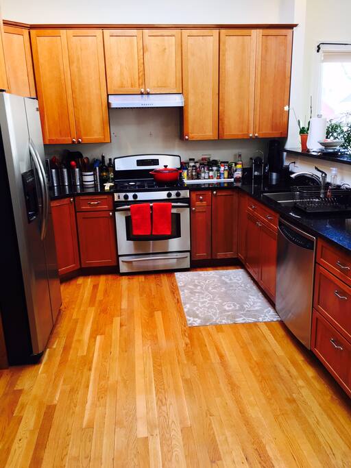 Fully stocked kitchen with gas stove