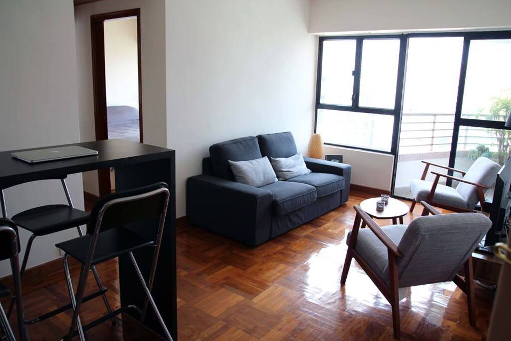 living area and breakfast bar