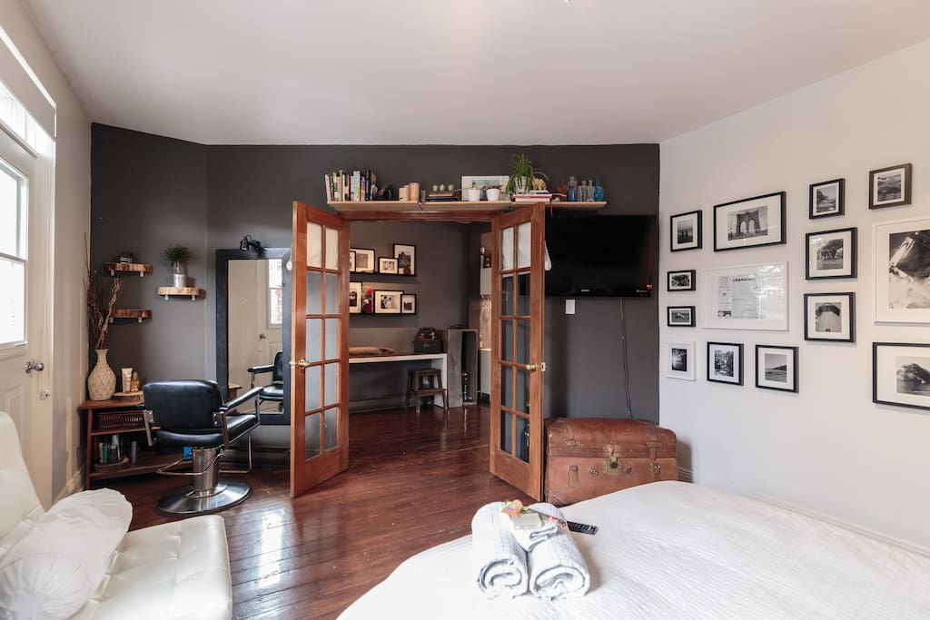 Big bedroom with French doors.