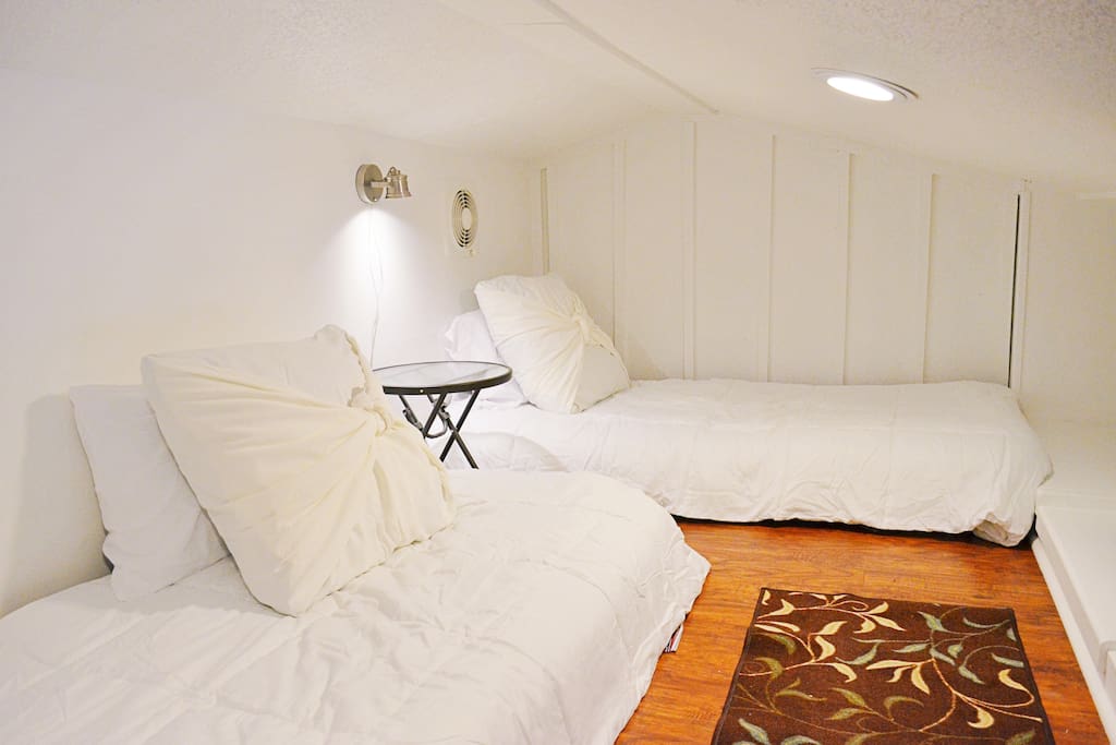 Twin beds in loft for adults