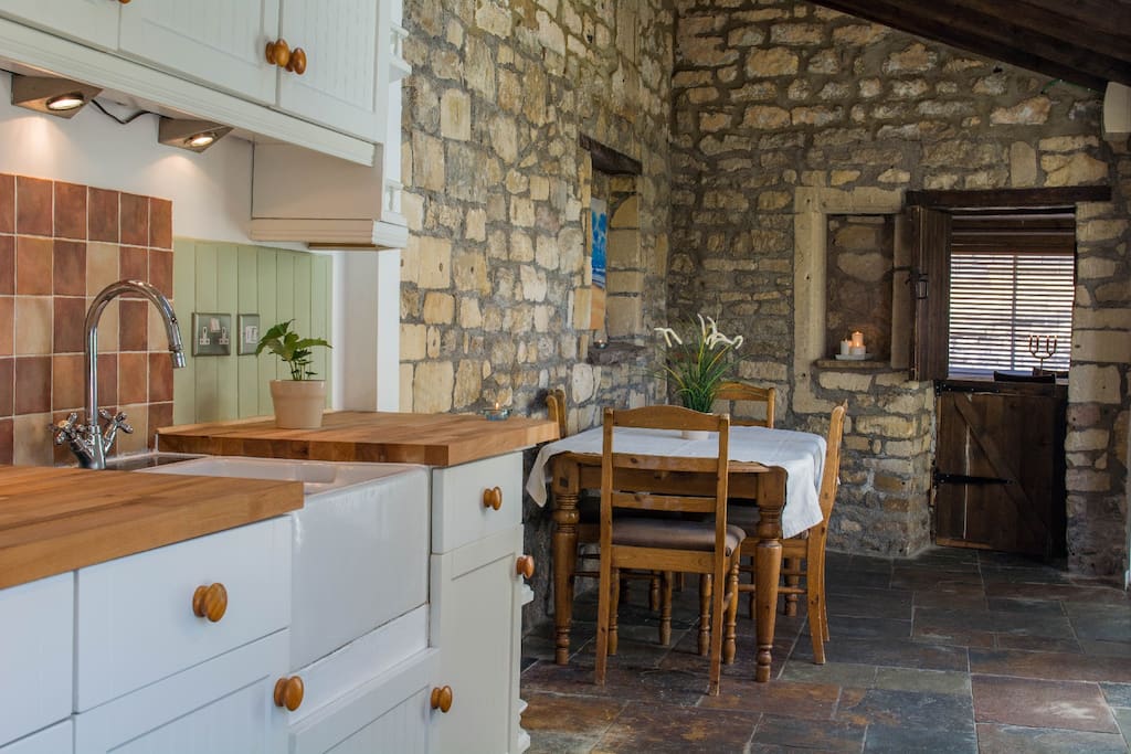 Lots of stone and wood here but everything you need from the modern world too!